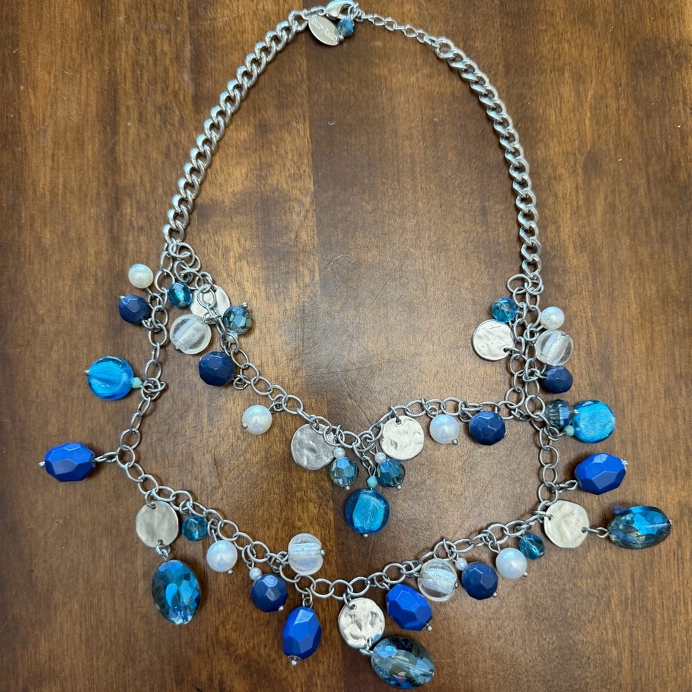 White House Black Market Blue Beaded Double Strand Necklace